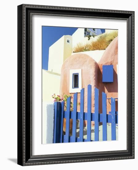 Painted Houses and Blue Gate, Imerovigli, Santorini, Cyclades Islands, Greek Islands, Greece-Lee Frost-Framed Photographic Print