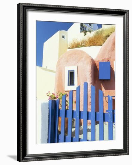 Painted Houses and Blue Gate, Imerovigli, Santorini, Cyclades Islands, Greek Islands, Greece-Lee Frost-Framed Photographic Print