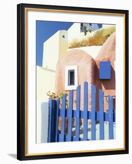 Painted Houses and Blue Gate, Imerovigli, Santorini, Cyclades Islands, Greek Islands, Greece-Lee Frost-Framed Photographic Print