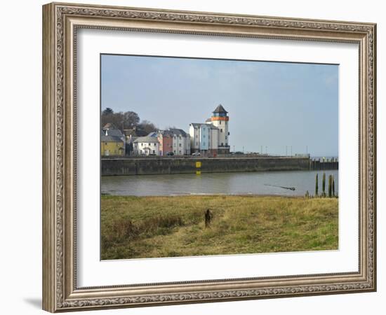 Painted Houses in Portishead Harbour on the Severn Estuary, Bristol, Somerset, England, UK-Liz Eve-Framed Photo