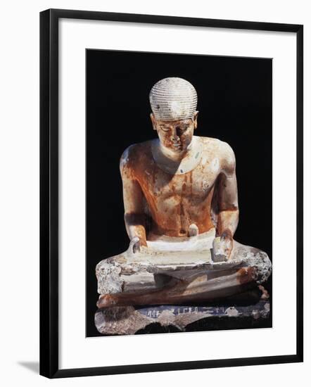 Painted Limestone Statuette of Scribe Seated, from Giza, Egypt-null-Framed Giclee Print