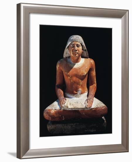 Painted Limestone Statuette of Scribe Seated, from Pharaoh Cheops' Period, from Giza, Egypt-null-Framed Giclee Print