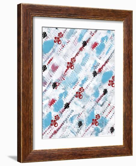 Painted Pattern textures in Blues Reds and black floral-Bee Sturgis-Framed Art Print