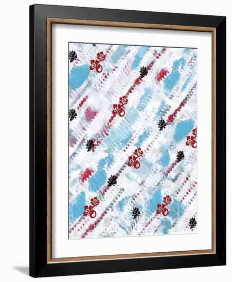 Painted Pattern textures in Blues Reds and black floral-Bee Sturgis-Framed Art Print