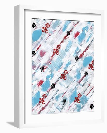 Painted Pattern textures in Blues Reds and black floral-Bee Sturgis-Framed Art Print