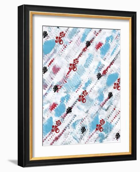 Painted Pattern textures in Blues Reds and black floral-Bee Sturgis-Framed Art Print