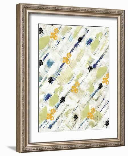 Painted Pattern textures in Greens and Yellows with Yellow floral-Bee Sturgis-Framed Art Print