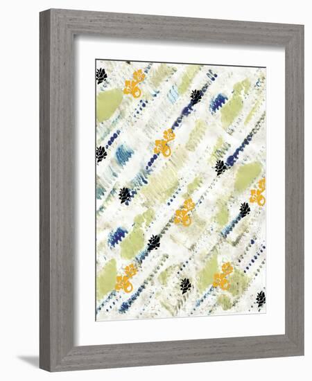 Painted Pattern textures in Greens and Yellows with Yellow floral-Bee Sturgis-Framed Art Print