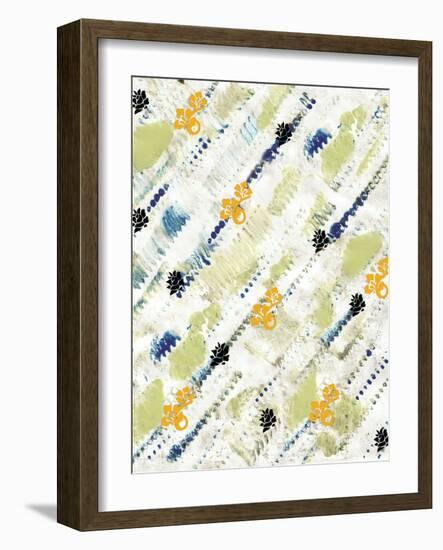 Painted Pattern textures in Greens and Yellows with Yellow floral-Bee Sturgis-Framed Art Print