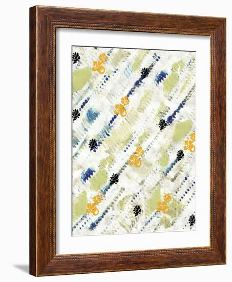 Painted Pattern textures in Greens and Yellows with Yellow floral-Bee Sturgis-Framed Art Print