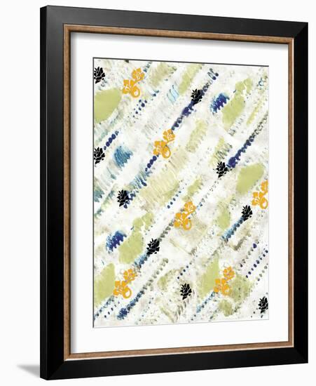 Painted Pattern textures in Greens and Yellows with Yellow floral-Bee Sturgis-Framed Art Print