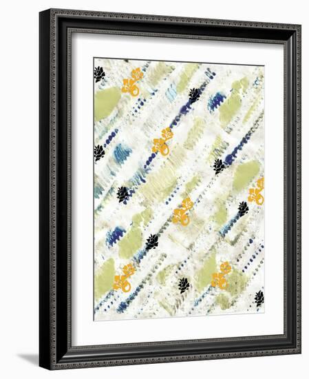 Painted Pattern textures in Greens and Yellows with Yellow floral-Bee Sturgis-Framed Art Print