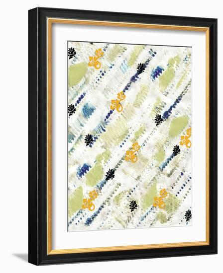 Painted Pattern textures in Greens and Yellows with Yellow floral-Bee Sturgis-Framed Art Print