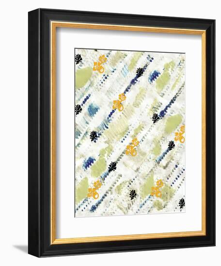 Painted Pattern textures in Greens and Yellows with Yellow floral-Bee Sturgis-Framed Art Print