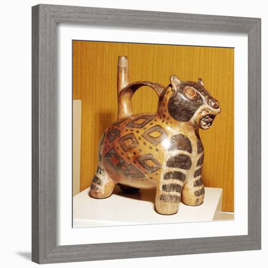 Painted pottery Bridge and Spout vessel in the form of a Jaguar, Tiahuanaco, Peru, 100-600-Unknown-Framed Giclee Print