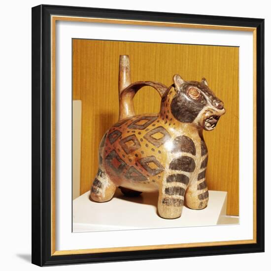 Painted pottery Bridge and Spout vessel in the form of a Jaguar, Tiahuanaco, Peru, 100-600-Unknown-Framed Giclee Print