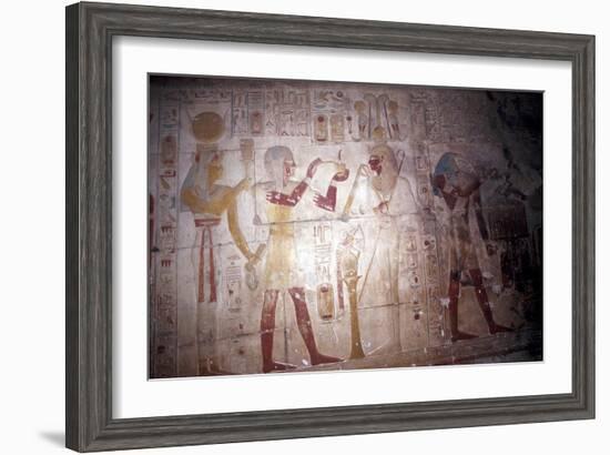 Painted relief of Sethos before Osiris, Temple of Sethos, Abydos, Egypt, 19th Dynasty, c1280 BC-Unknown-Framed Giclee Print