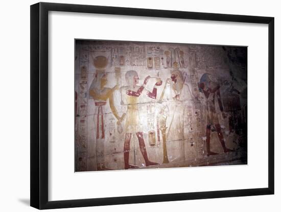 Painted relief of Sethos before Osiris, Temple of Sethos, Abydos, Egypt, 19th Dynasty, c1280 BC-Unknown-Framed Giclee Print