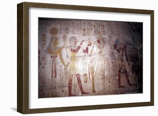 Painted relief of Sethos before Osiris, Temple of Sethos, Abydos, Egypt, 19th Dynasty, c1280 BC-Unknown-Framed Giclee Print