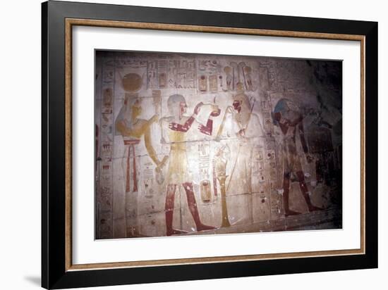 Painted relief of Sethos before Osiris, Temple of Sethos, Abydos, Egypt, 19th Dynasty, c1280 BC-Unknown-Framed Giclee Print