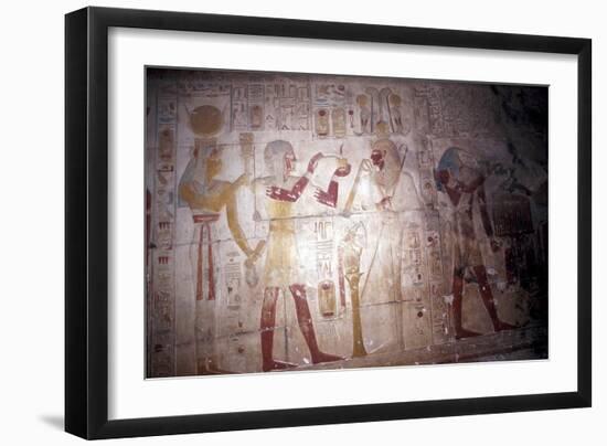 Painted relief of Sethos before Osiris, Temple of Sethos, Abydos, Egypt, 19th Dynasty, c1280 BC-Unknown-Framed Giclee Print