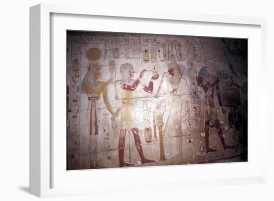 Painted relief of Sethos before Osiris, Temple of Sethos, Abydos, Egypt, 19th Dynasty, c1280 BC-Unknown-Framed Giclee Print