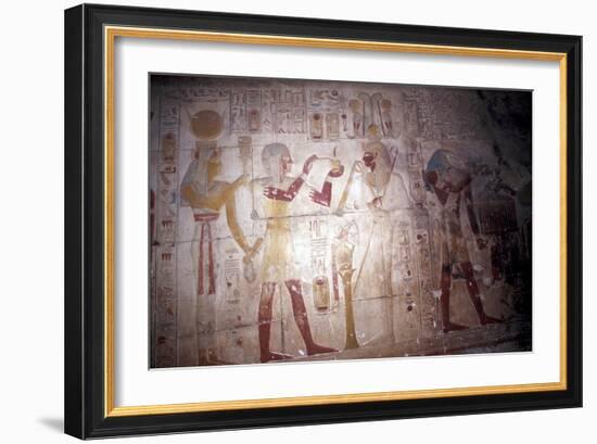 Painted relief of Sethos before Osiris, Temple of Sethos, Abydos, Egypt, 19th Dynasty, c1280 BC-Unknown-Framed Giclee Print