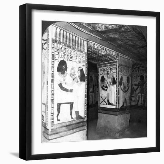 Painted Tomb Chamber Hewn in the Rock of the Cliffs at Thebes, Egypt, 1905-Underwood & Underwood-Framed Photographic Print