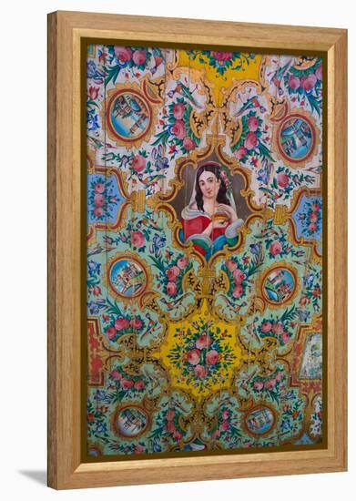 Painted woodwork on the ceiling, Pavilion, Bagh-e Narajestan (Citrus Garden), Shiraz, Iran, Middle -James Strachan-Framed Premier Image Canvas