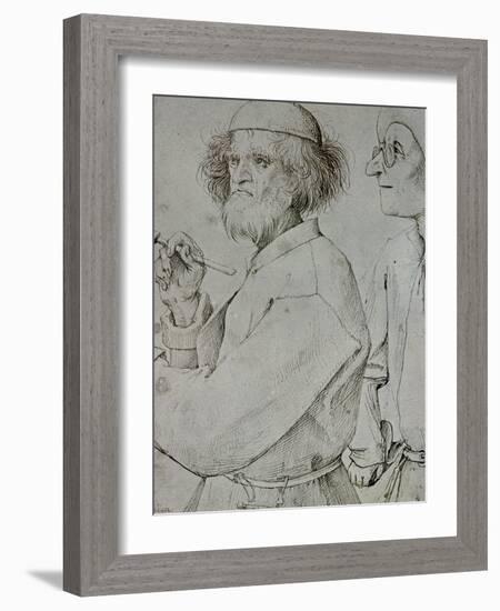 Painter and Patron (With Brueghel's Self-Portrait), Drawing-Pieter Bruegel the Elder-Framed Giclee Print