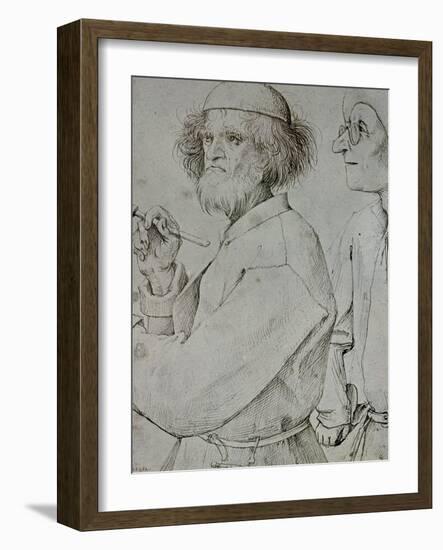 Painter and Patron (With Brueghel's Self-Portrait), Drawing-Pieter Bruegel the Elder-Framed Giclee Print