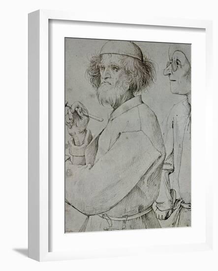 Painter and Patron (With Brueghel's Self-Portrait), Drawing-Pieter Bruegel the Elder-Framed Giclee Print