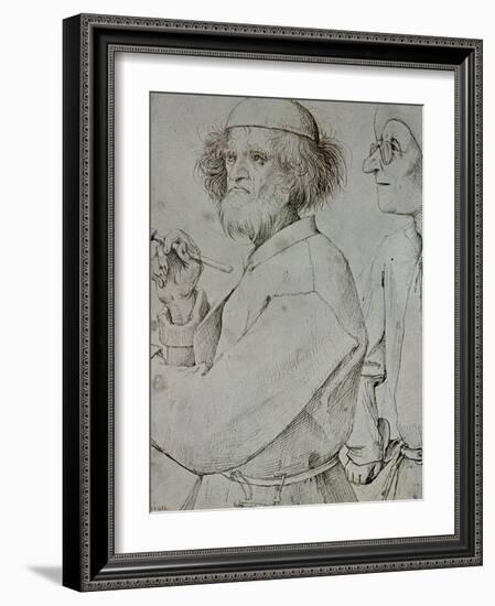 Painter and Patron (With Brueghel's Self-Portrait), Drawing-Pieter Bruegel the Elder-Framed Giclee Print