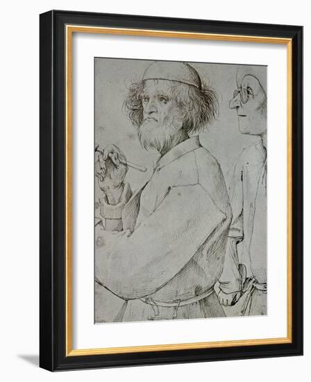 Painter and Patron (With Brueghel's Self-Portrait), Drawing-Pieter Bruegel the Elder-Framed Giclee Print