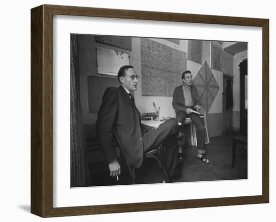 Painter Brion Gysin, Shown W His Paintings in Hotel Room in with Writer William S. Burroughs-Loomis Dean-Framed Photographic Print