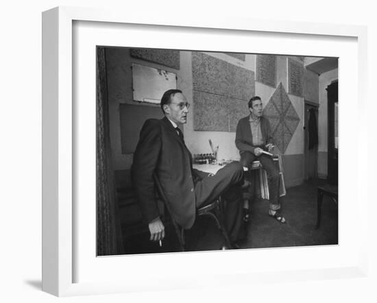 Painter Brion Gysin, Shown W His Paintings in Hotel Room in with Writer William S. Burroughs-Loomis Dean-Framed Photographic Print