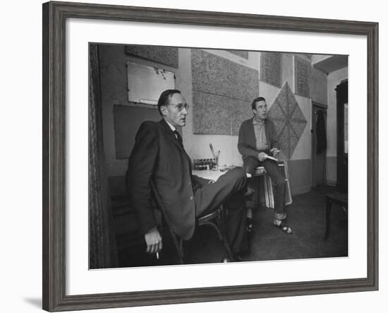 Painter Brion Gysin, Shown W His Paintings in Hotel Room in with Writer William S. Burroughs-Loomis Dean-Framed Photographic Print