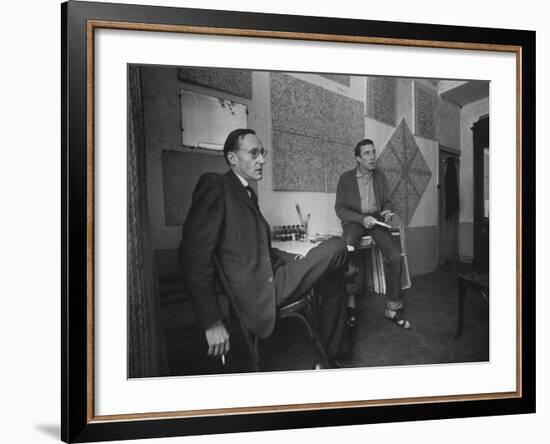 Painter Brion Gysin, Shown W His Paintings in Hotel Room in with Writer William S. Burroughs-Loomis Dean-Framed Photographic Print