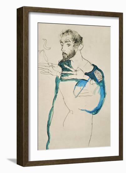 Painter Gustav Klimt in His Blue Painter's Smock, 1913-Egon Schiele-Framed Giclee Print