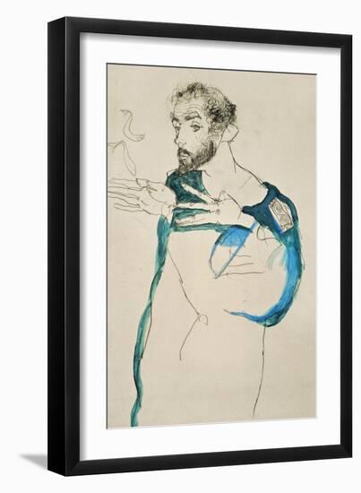 Painter Gustav Klimt in His Blue Painter's Smock, 1913-Egon Schiele-Framed Giclee Print