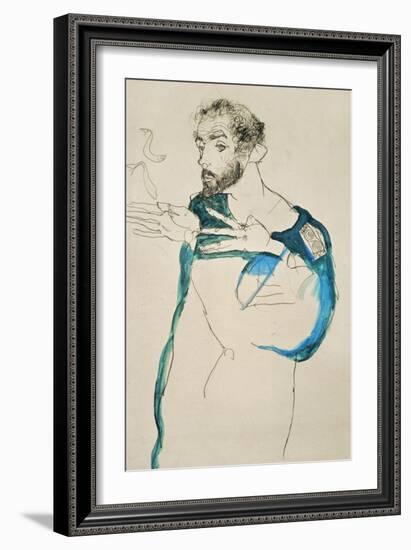 Painter Gustav Klimt in His Blue Painter's Smock, 1913-Egon Schiele-Framed Giclee Print