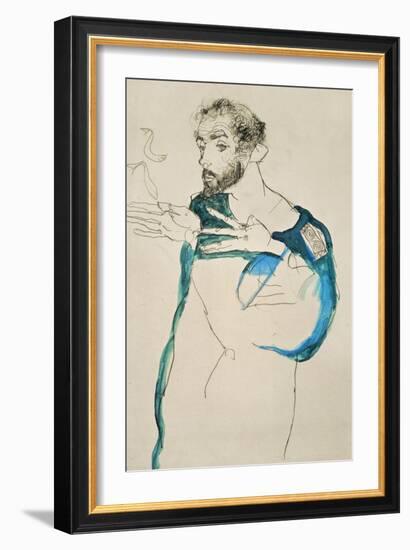 Painter Gustav Klimt in His Blue Painter's Smock, 1913-Egon Schiele-Framed Giclee Print