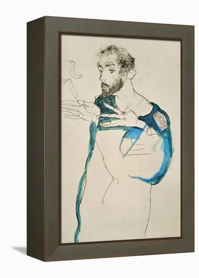 Painter Gustav Klimt in His Blue Painter's Smock, 1913-Egon Schiele-Framed Premier Image Canvas