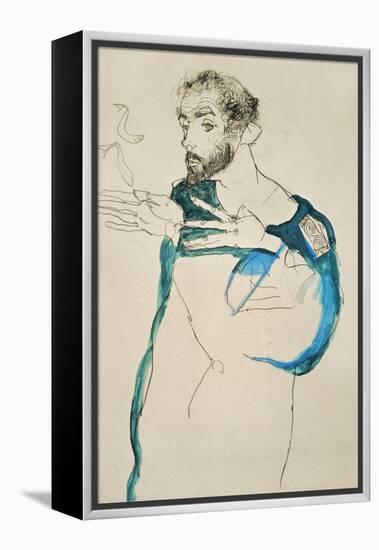 Painter Gustav Klimt in His Blue Painter's Smock, 1913-Egon Schiele-Framed Premier Image Canvas