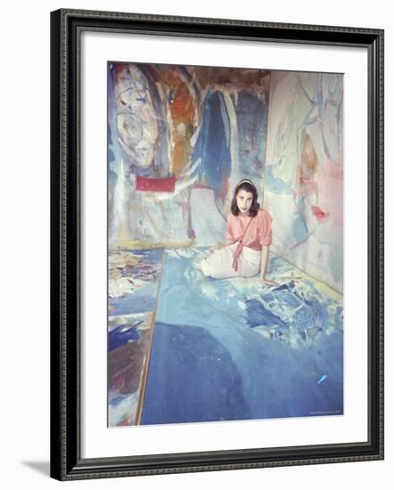 Painter Helen Frankenthaler Sitting Amidst Her Art in Her Studio-Gordon Parks-Framed Premium Photographic Print