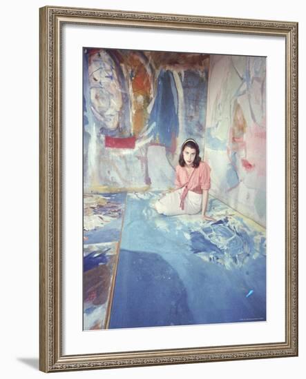 Painter Helen Frankenthaler Sitting Amidst Her Art in Her Studio-Gordon Parks-Framed Premium Photographic Print