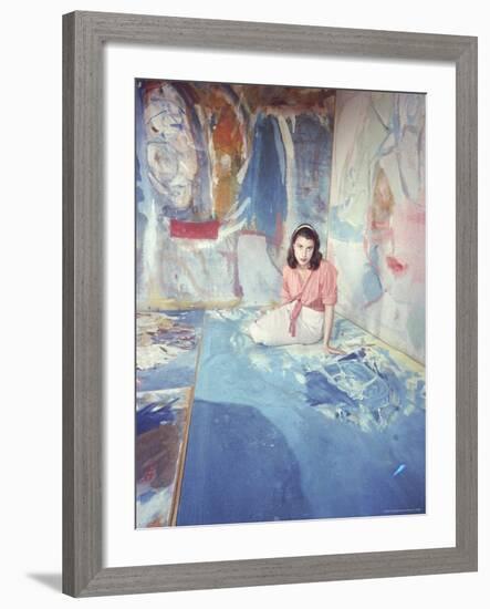 Painter Helen Frankenthaler Sitting Amidst Her Art in Her Studio-Gordon Parks-Framed Premium Photographic Print