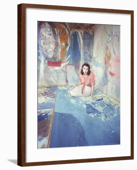 Painter Helen Frankenthaler Sitting Amidst Her Art in Her Studio-Gordon Parks-Framed Premium Photographic Print