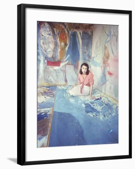 Painter Helen Frankenthaler Sitting Amidst Her Art in Her Studio-Gordon Parks-Framed Premium Photographic Print