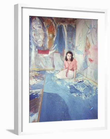 Painter Helen Frankenthaler Sitting Amidst Her Art in Her Studio-Gordon Parks-Framed Premium Photographic Print